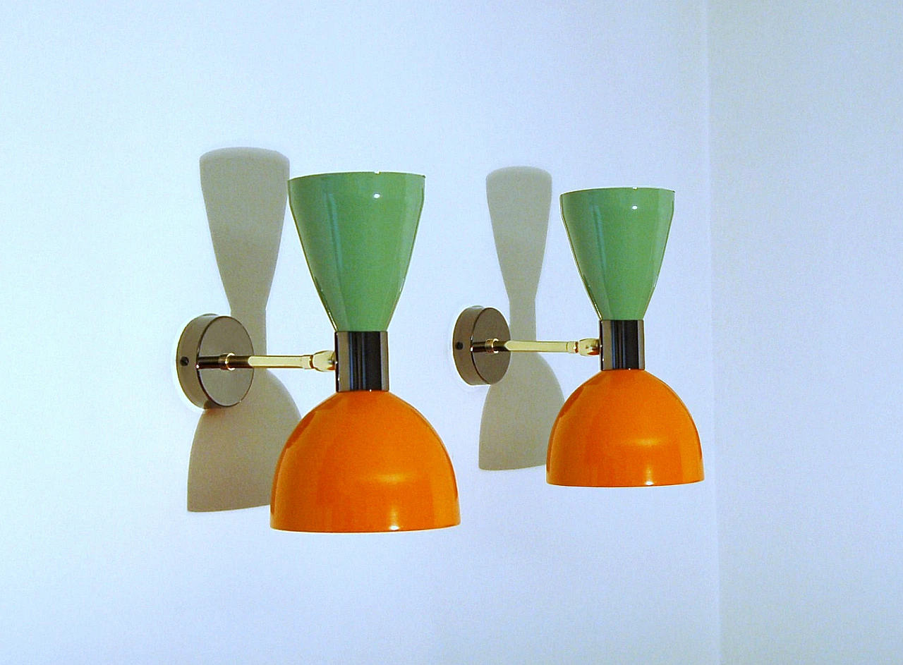 Brass and green and orange lacquered metal wall light by Deyroo Lighting 12