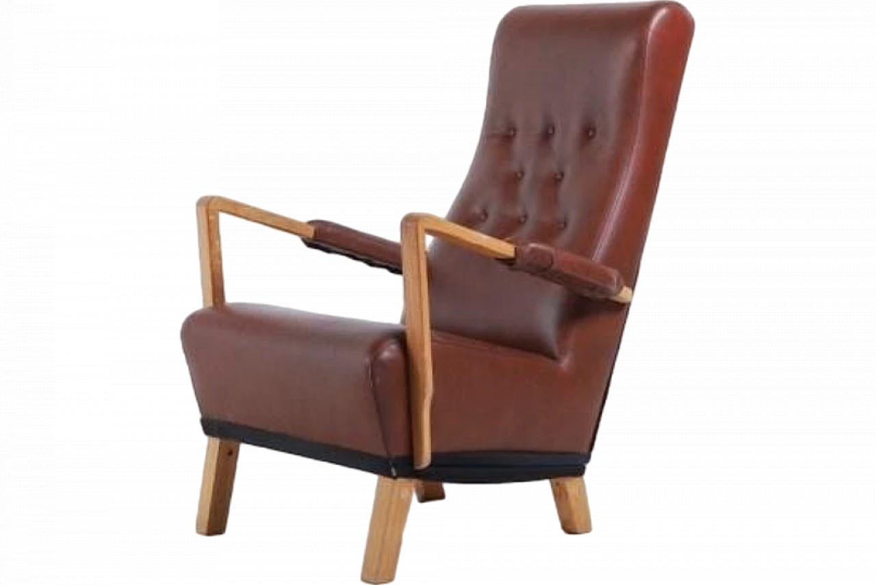 Leather SeatUp lounge chair by O.H. Sjögren, 1990s 17