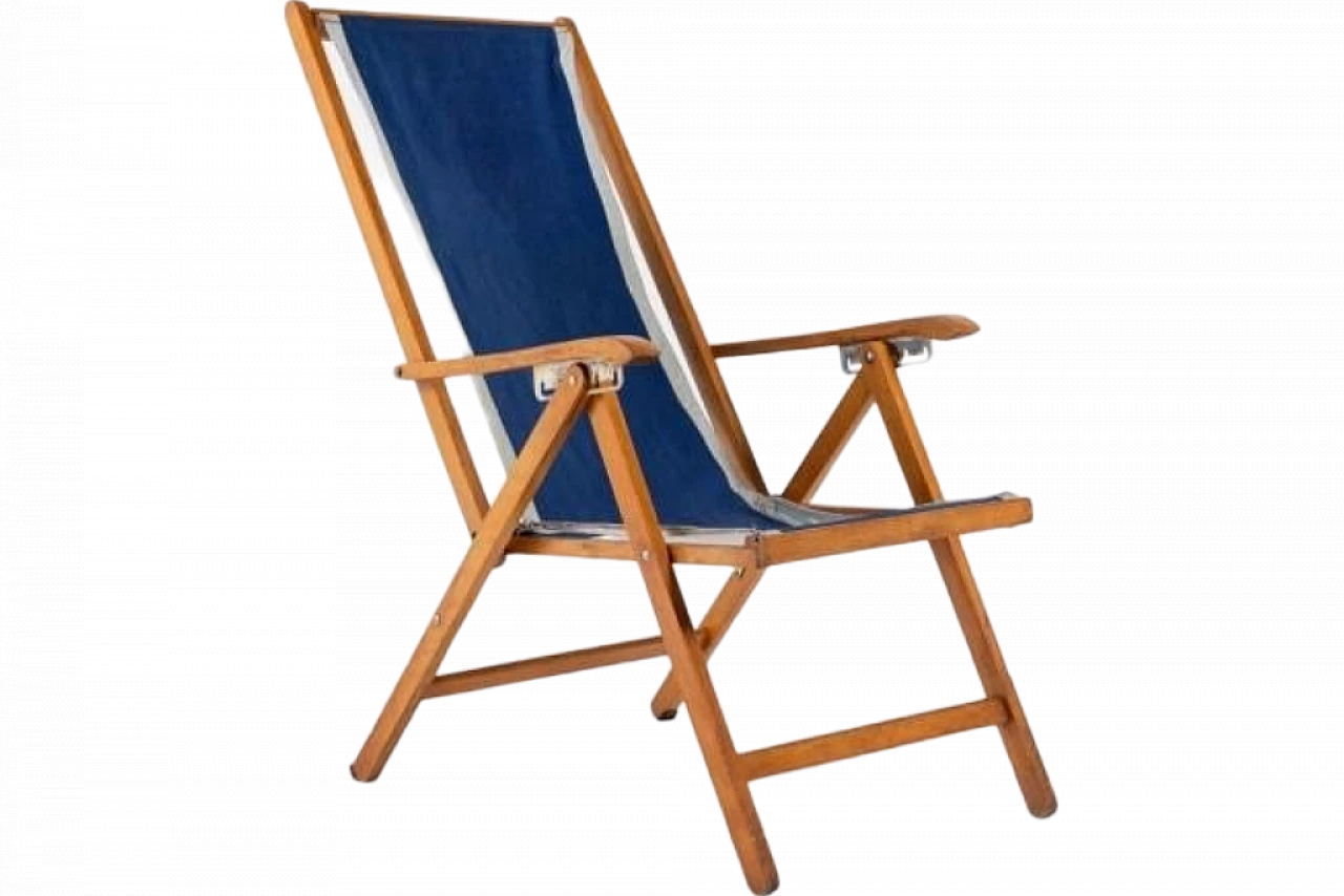 Foldable deck chair in wood and fabric by Fratelli Reguitti, 1960s 17