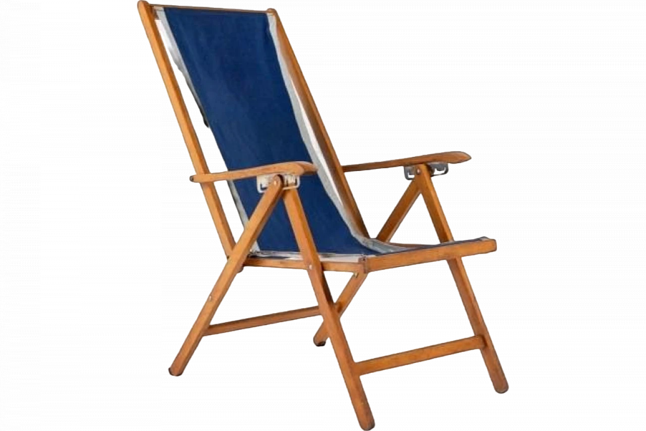 Foldable deck chair in wood and fabric by Fratelli Reguitti, 1960s 18