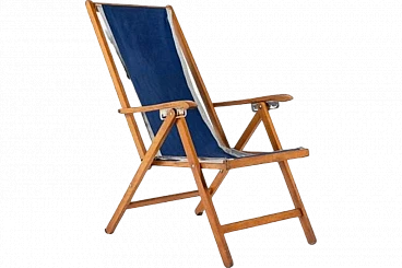 Foldable deck chair in wood and fabric by Fratelli Reguitti, 1960s