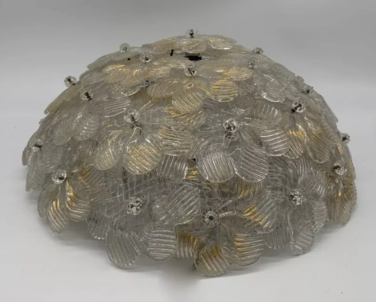 Ceiling lamp with Murano crystal and gold flowers, 1980s 2