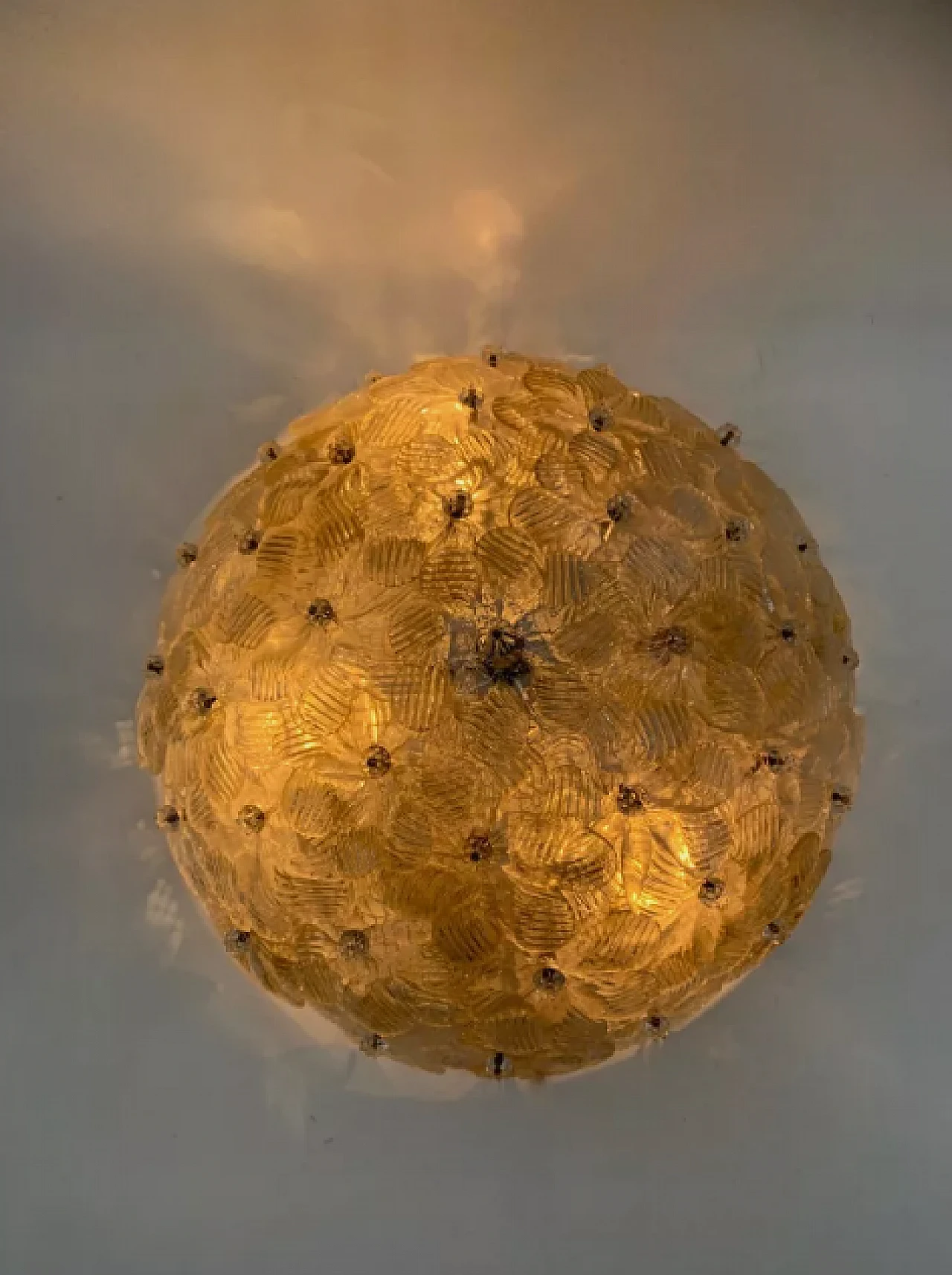 Ceiling lamp with Murano crystal and gold flowers, 1980s 3