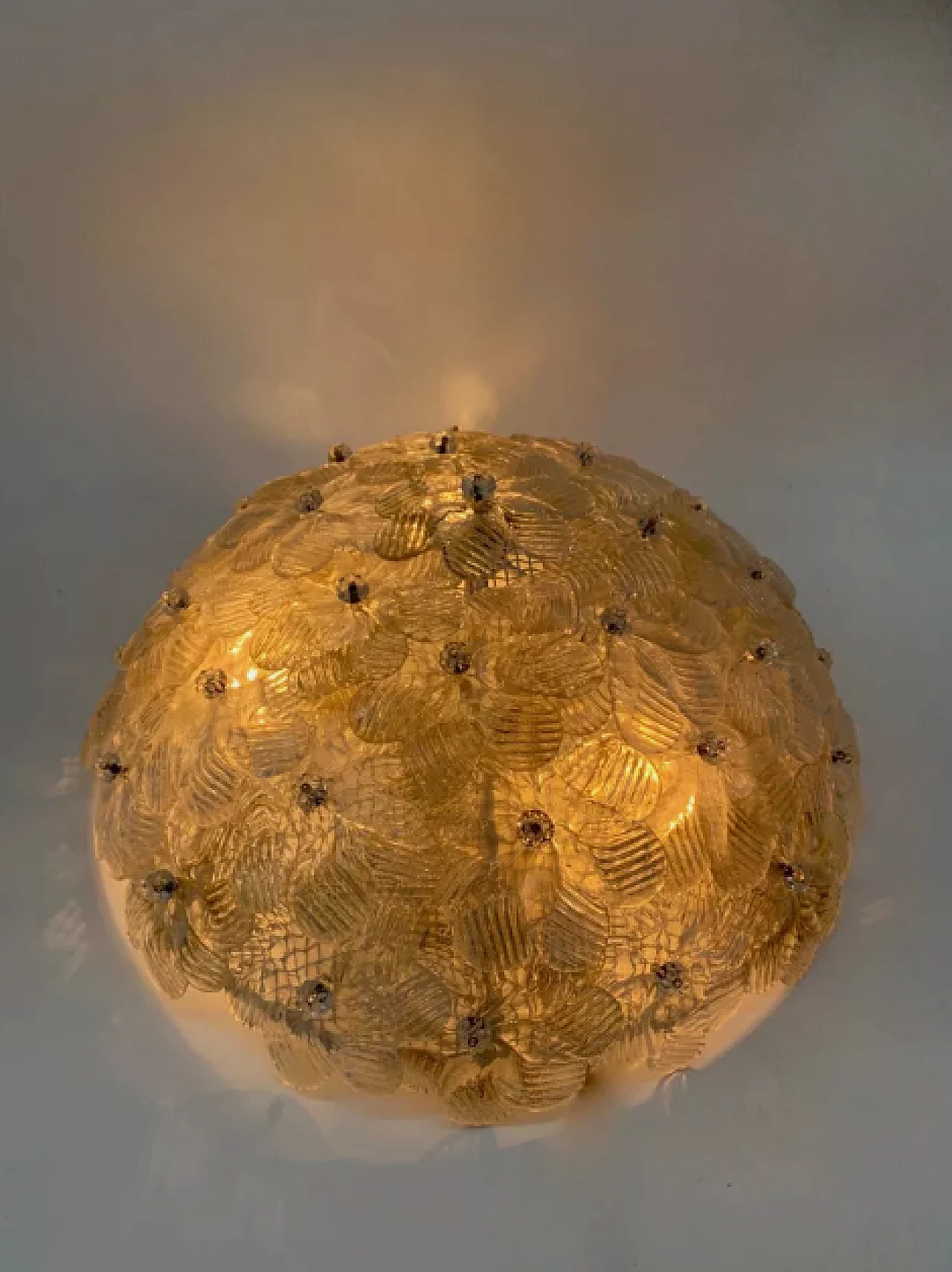 Ceiling lamp with Murano crystal and gold flowers, 1980s 4