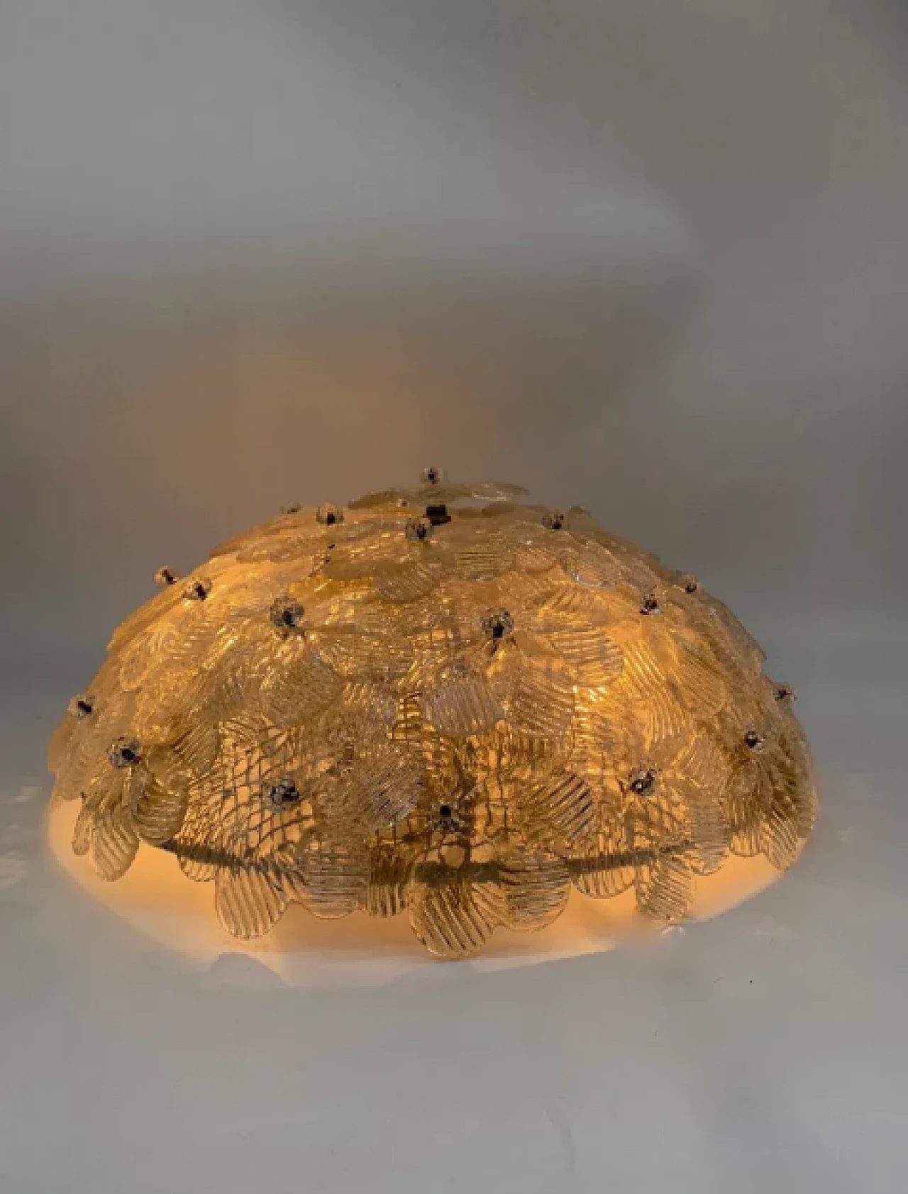 Ceiling lamp with Murano crystal and gold flowers, 1980s 6