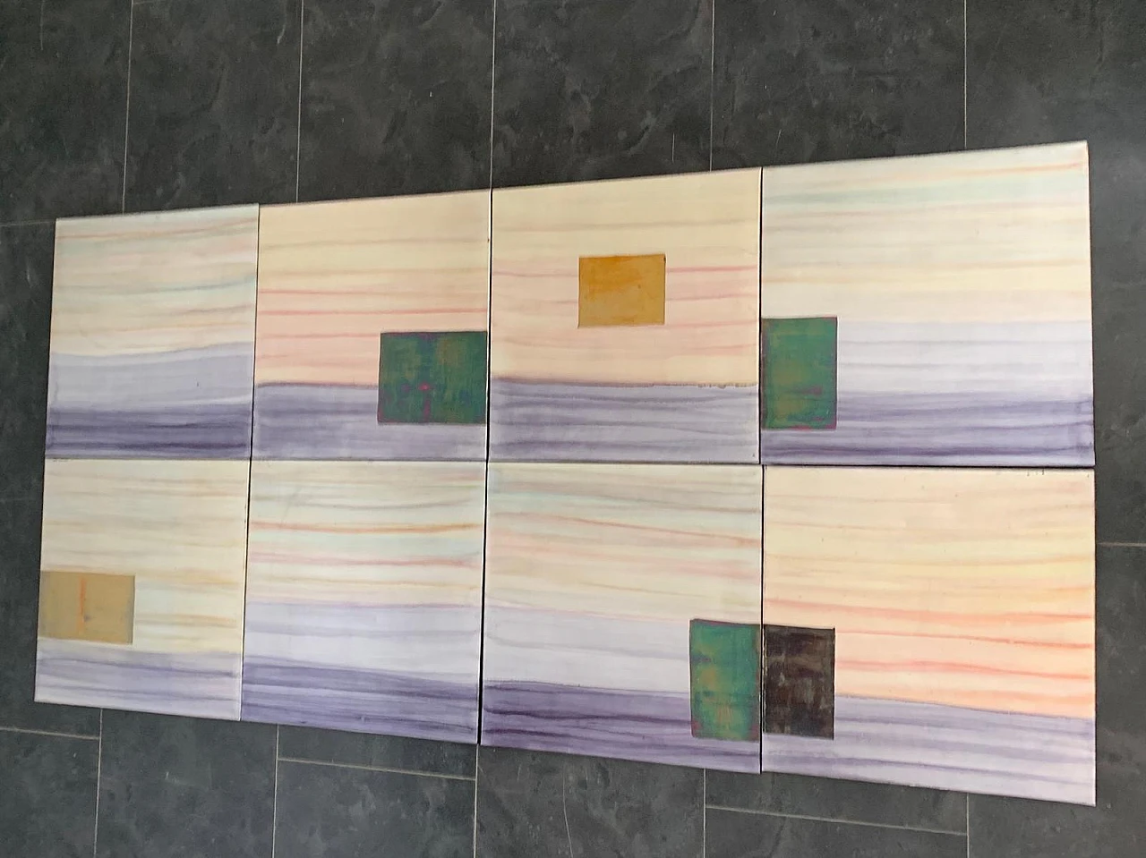 Iridescent Polychrome Abstract Panels in Metal, 1980s, Set of 8 1