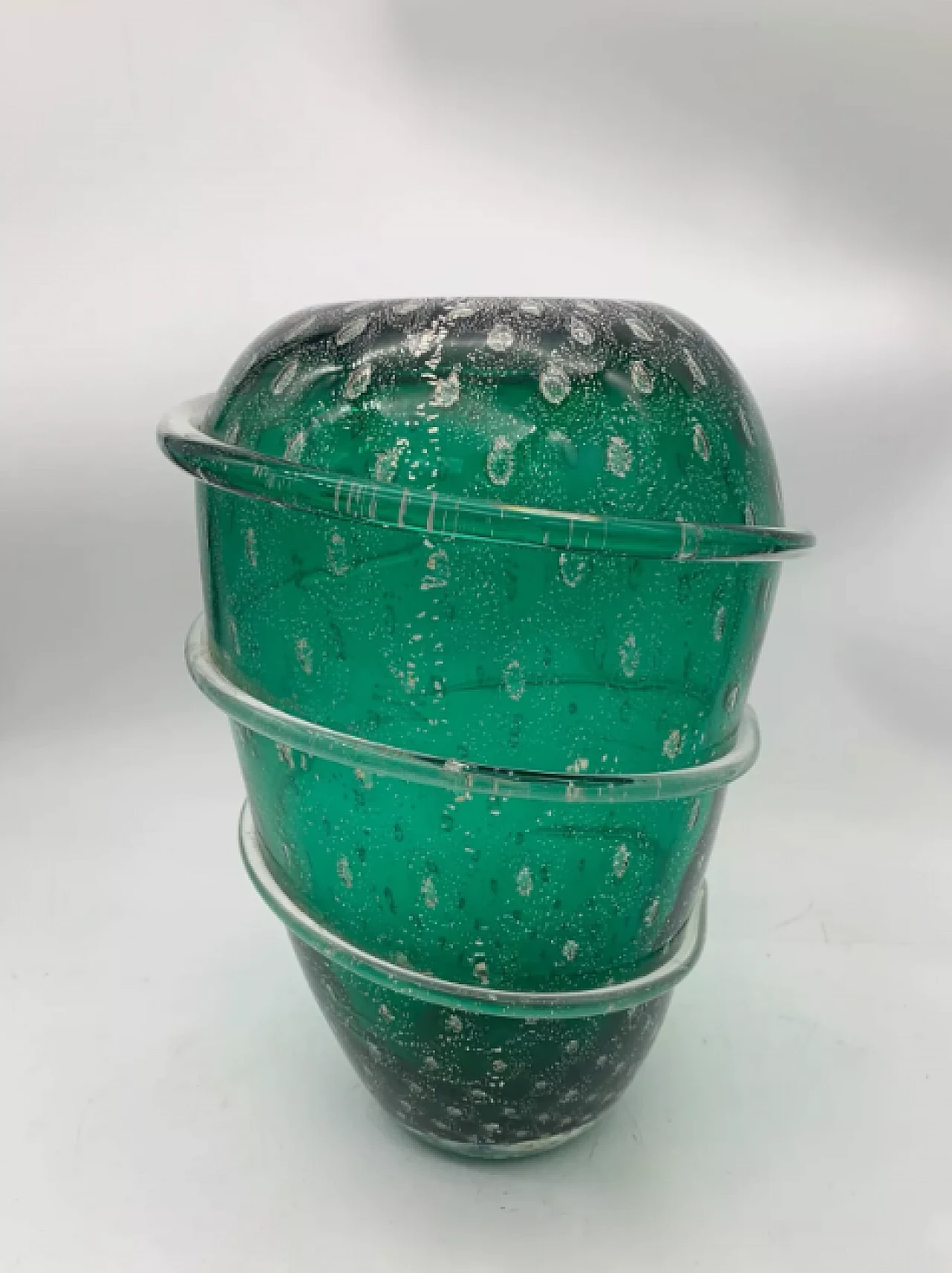 Green Murano glass vase with silver attributed to Seguso, 1980s 1