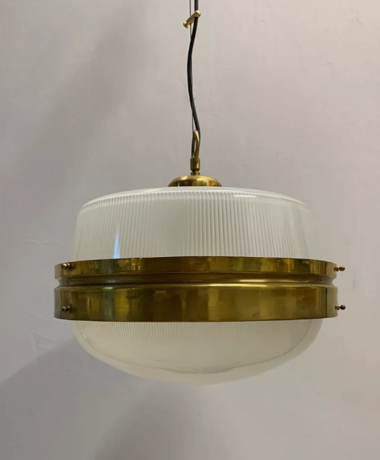 Glass and brass chandelier by Artemide, 1960s 4