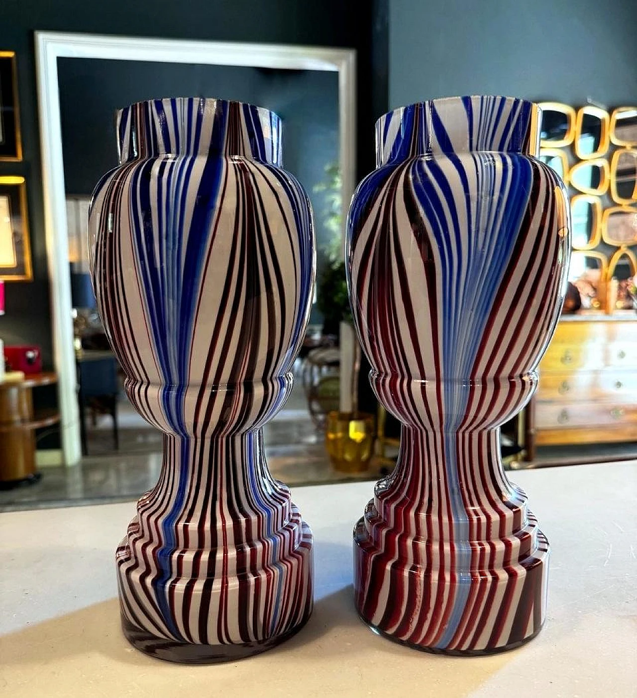 Pair of French coloured opaline glass vases, late 19th century 5