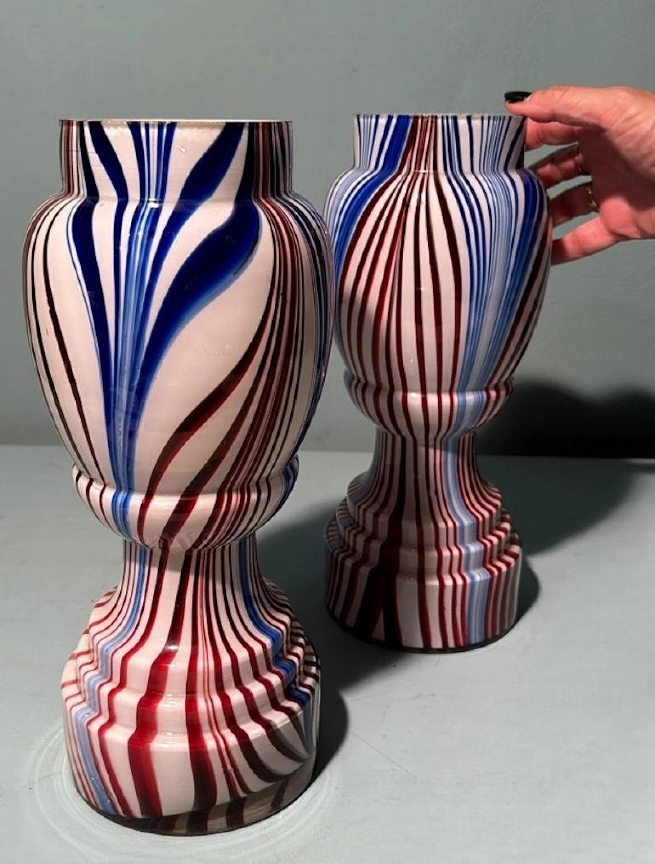 Pair of French coloured opaline glass vases, late 19th century 20