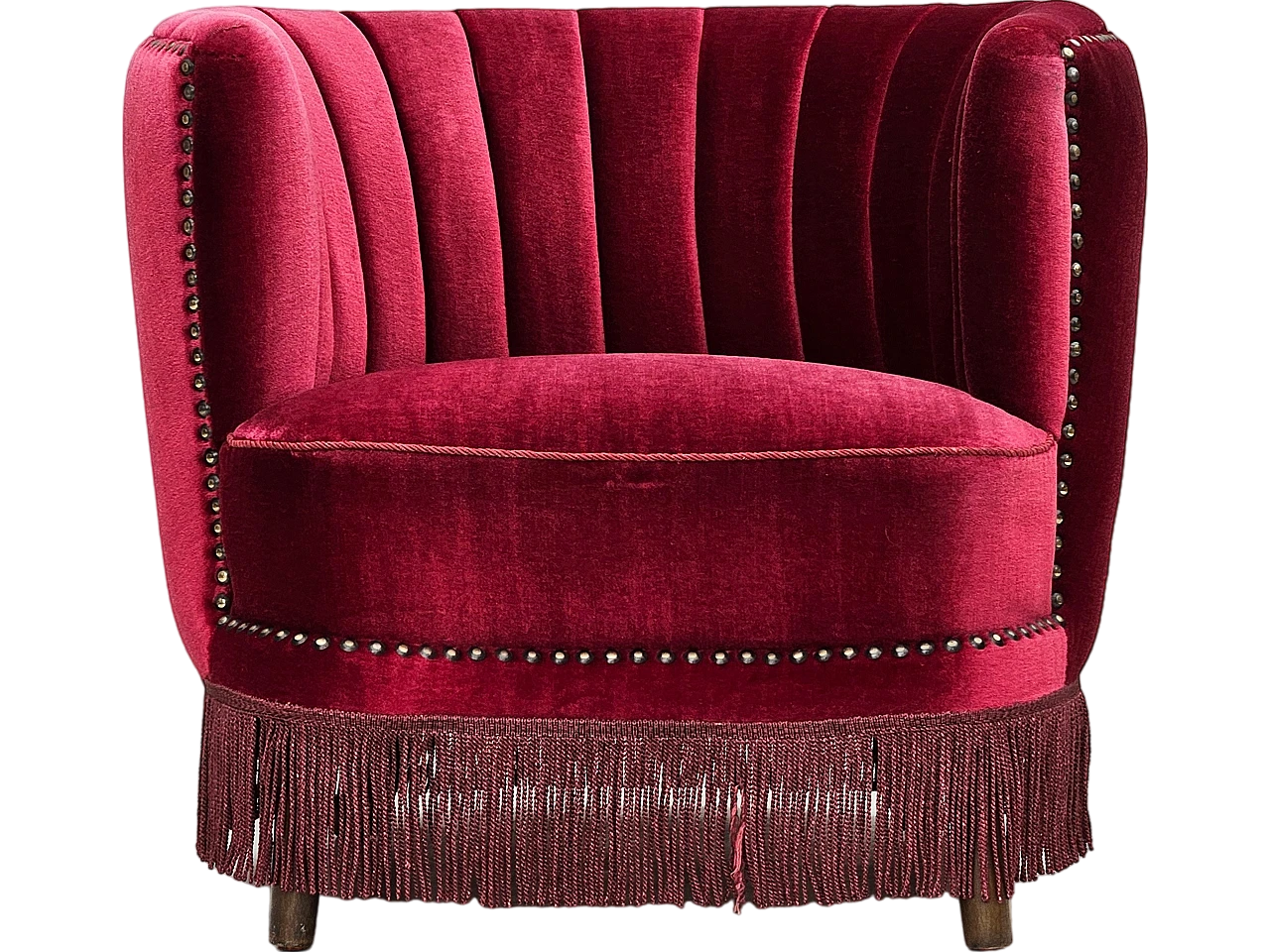 Danish armchair in cherry red velvet, 1970s 21