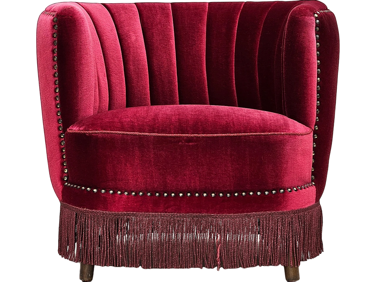 Danish armchair in cherry red velvet, 1970s 22