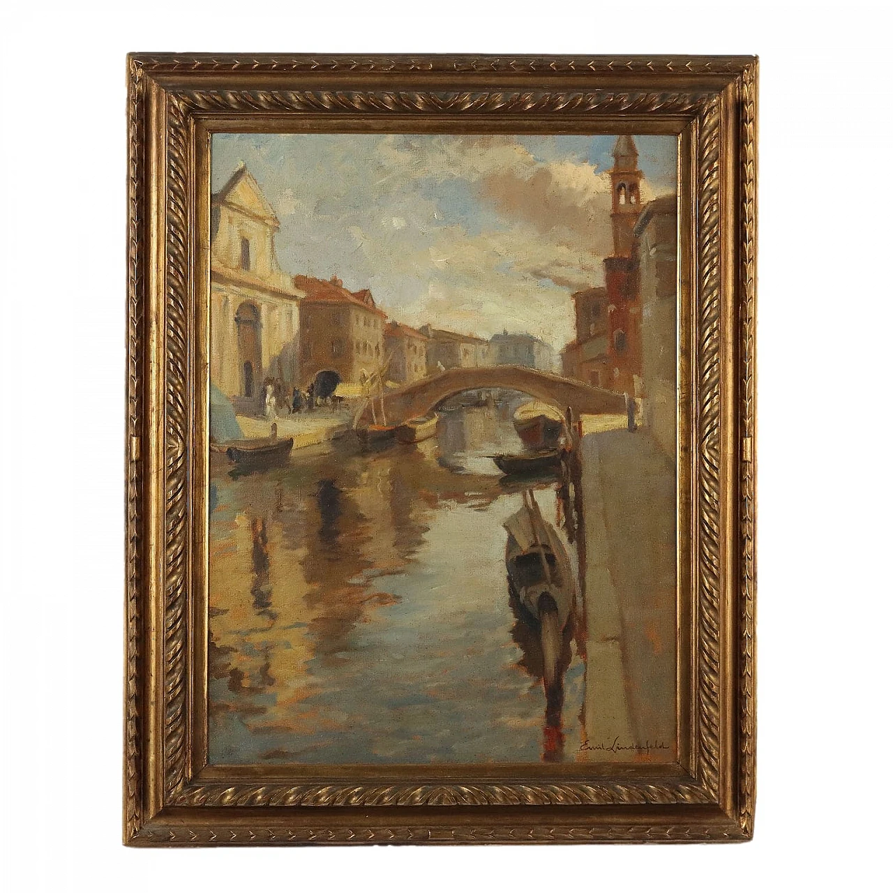 Emil Lindenfeld, dipinto di paesaggio, olio su tela, '900 1