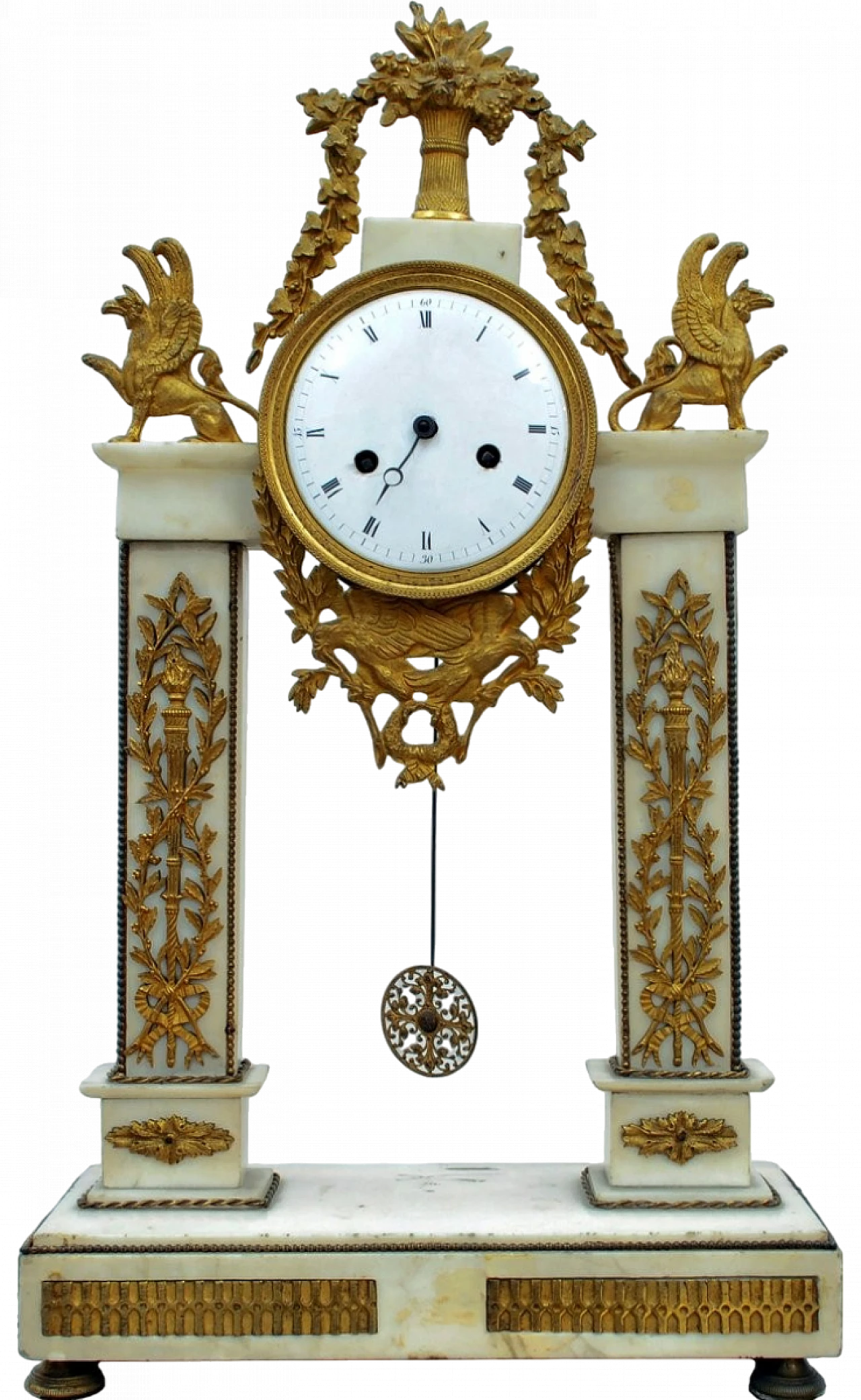 Louis XVI temple clock in white marble and gilded bronze, 18th century 6