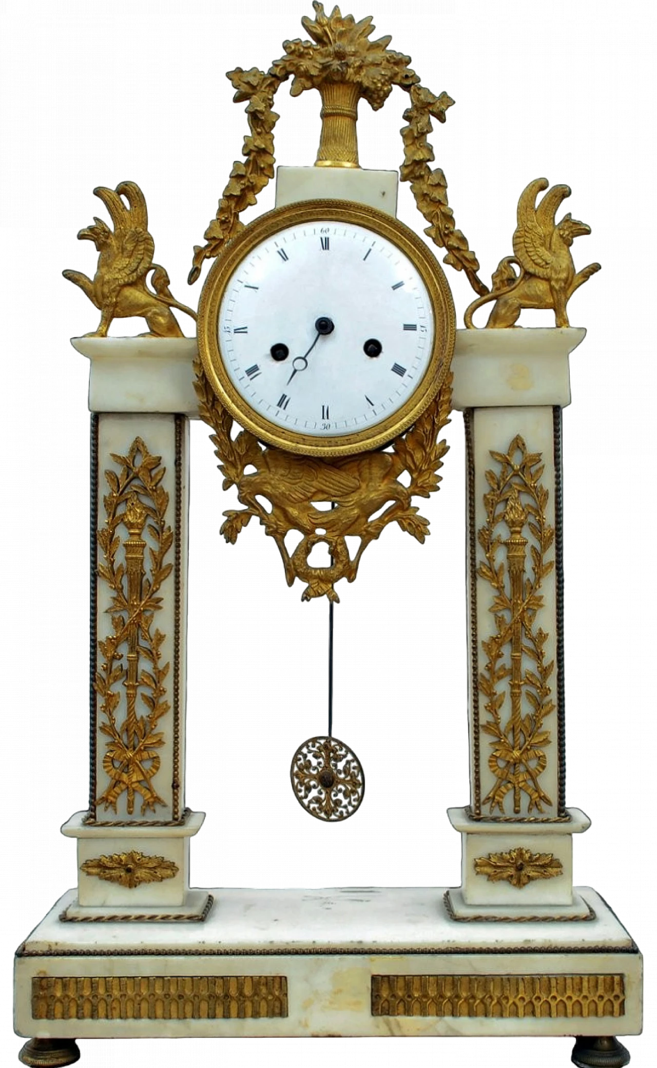 Louis XVI temple clock in white marble and gilded bronze, 18th century 7