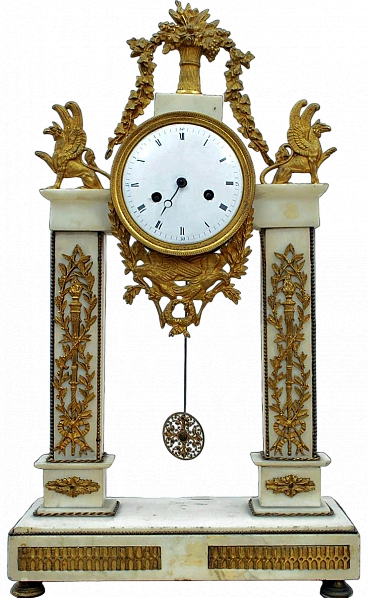 Louis XVI temple clock in white marble and gilded bronze, 18th century