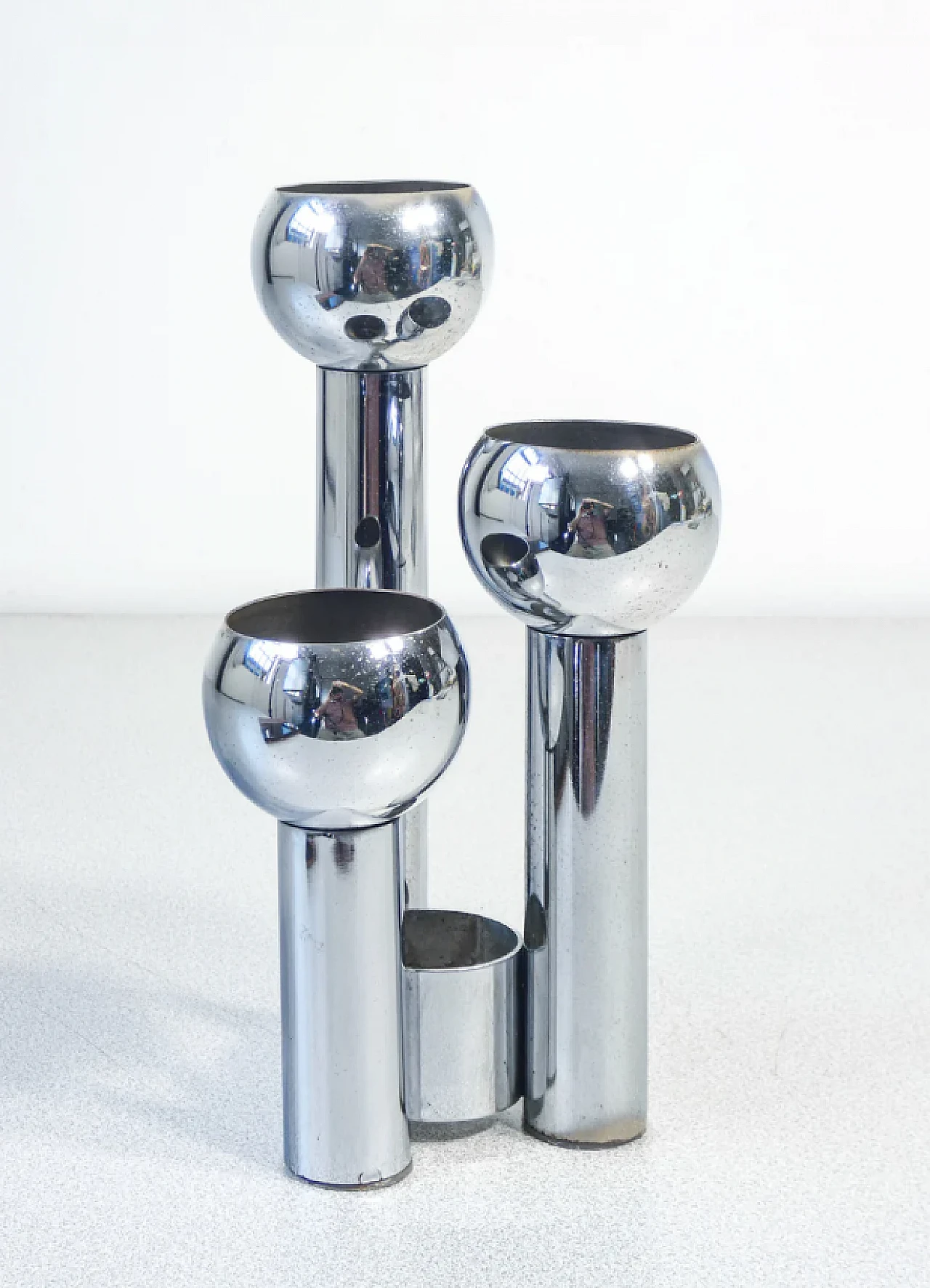 Chrome-plated metal candle holder, 1970s 1