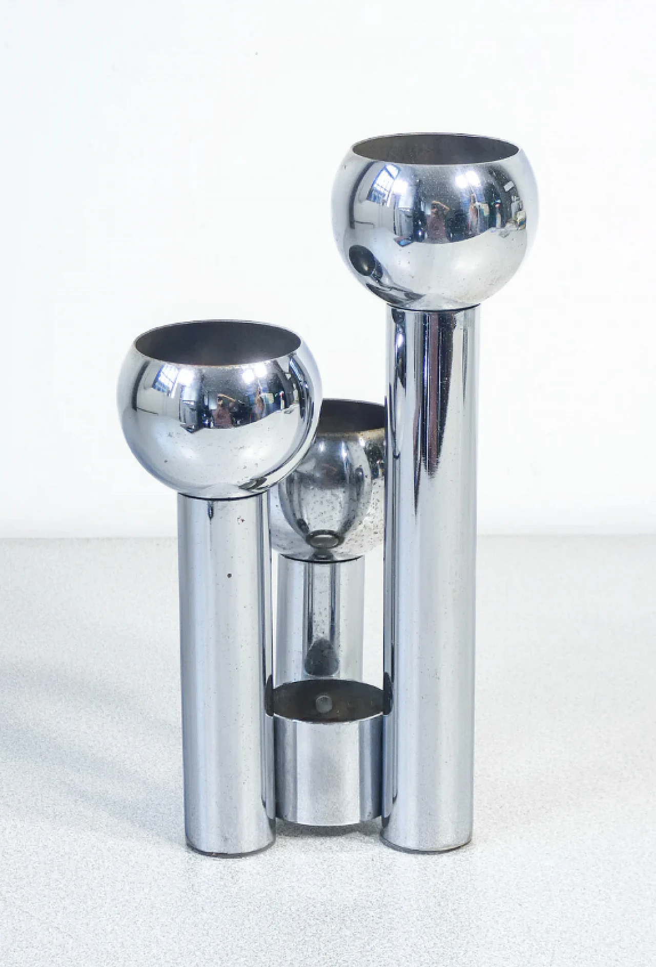 Chrome-plated metal candle holder, 1970s 2