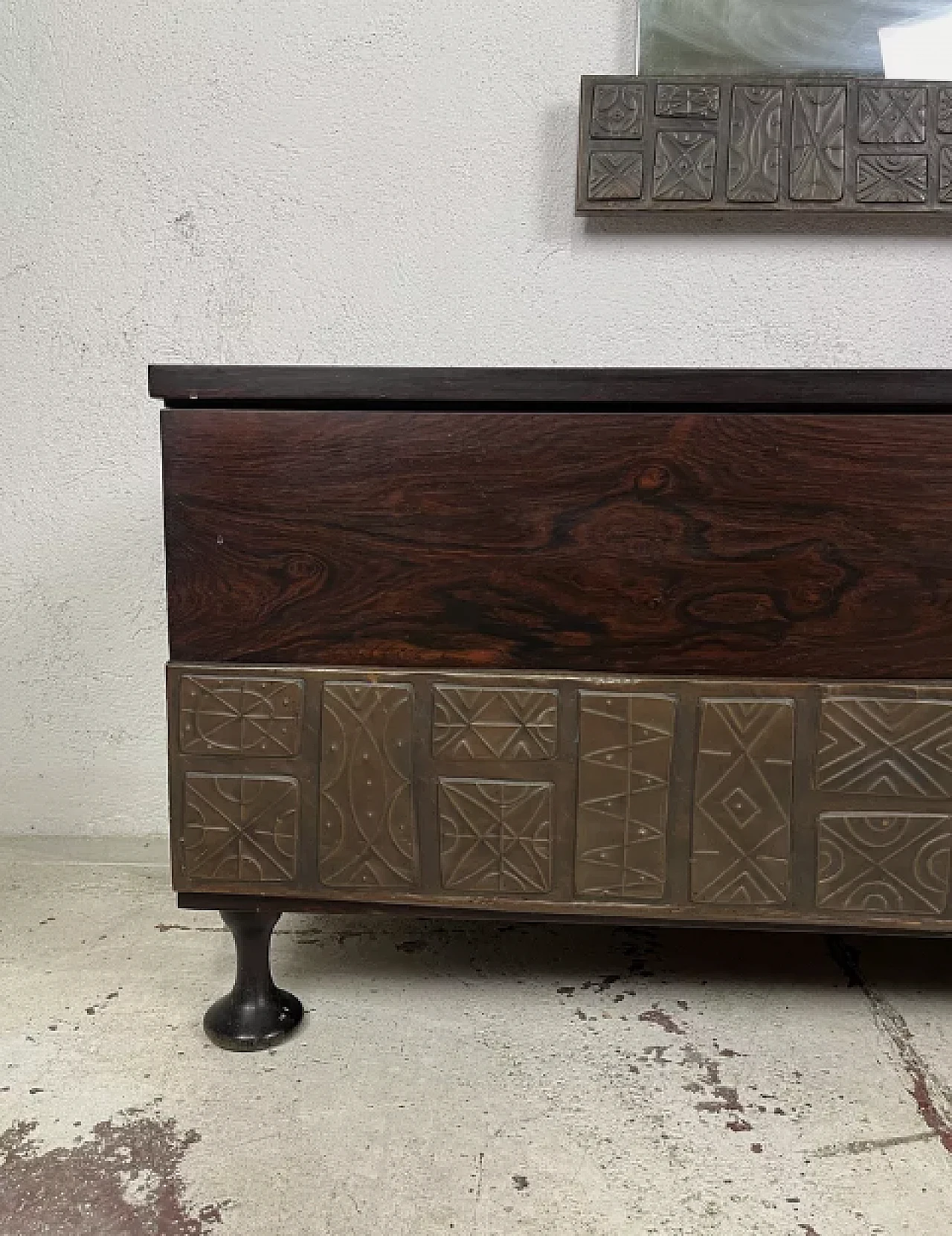 Mirror and chest in wood and enamelled copper, 1950s 2