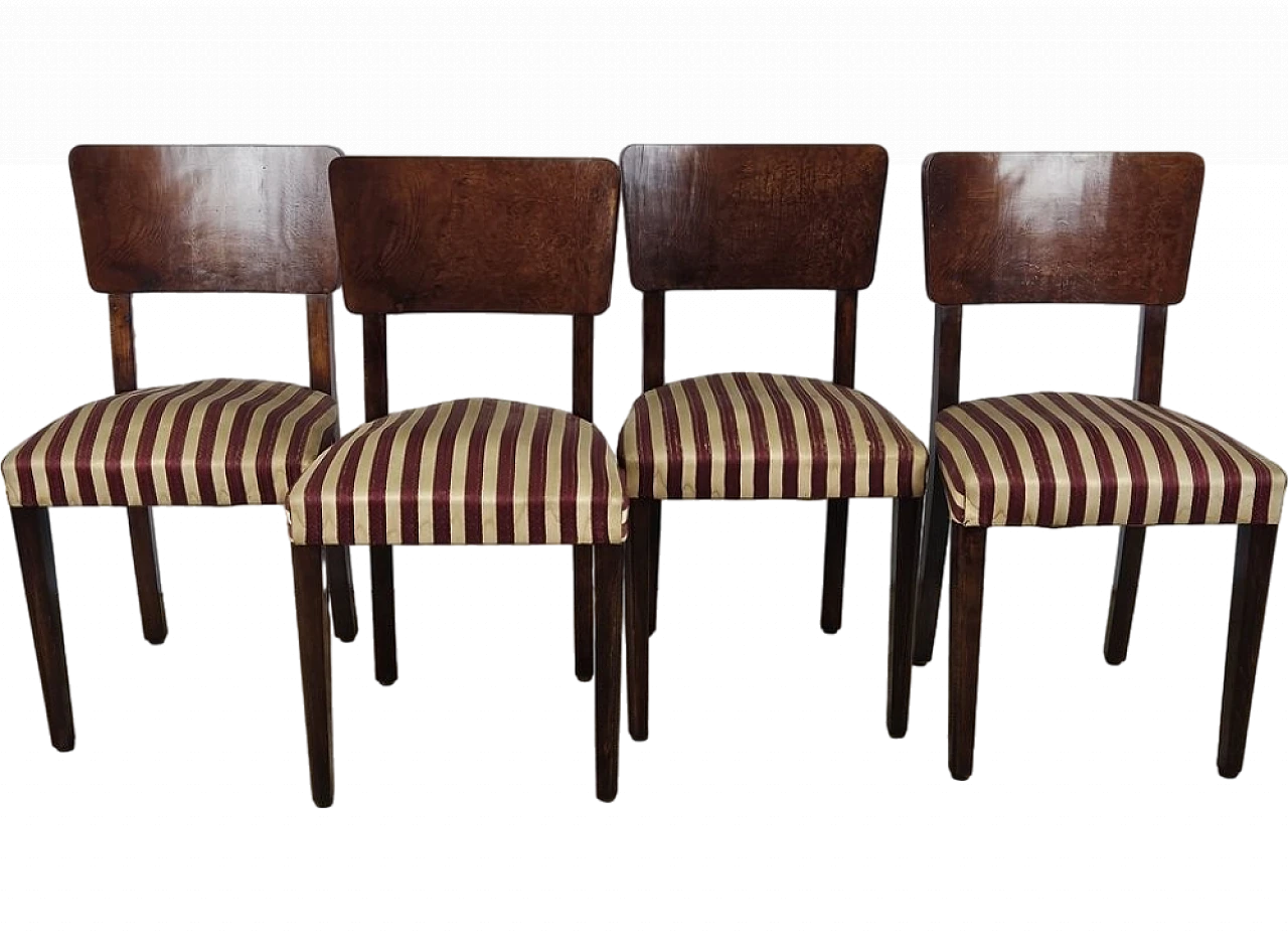 4 Walnut dining chairs with upholstered seat, 1940s 24