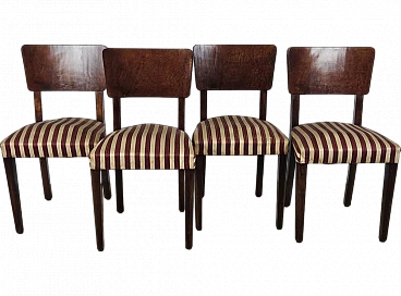 4 Walnut dining chairs with upholstered seat, 1940s