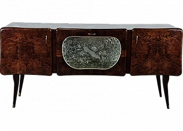 Sideboard with flap door and marbled glass shelf, 1950s