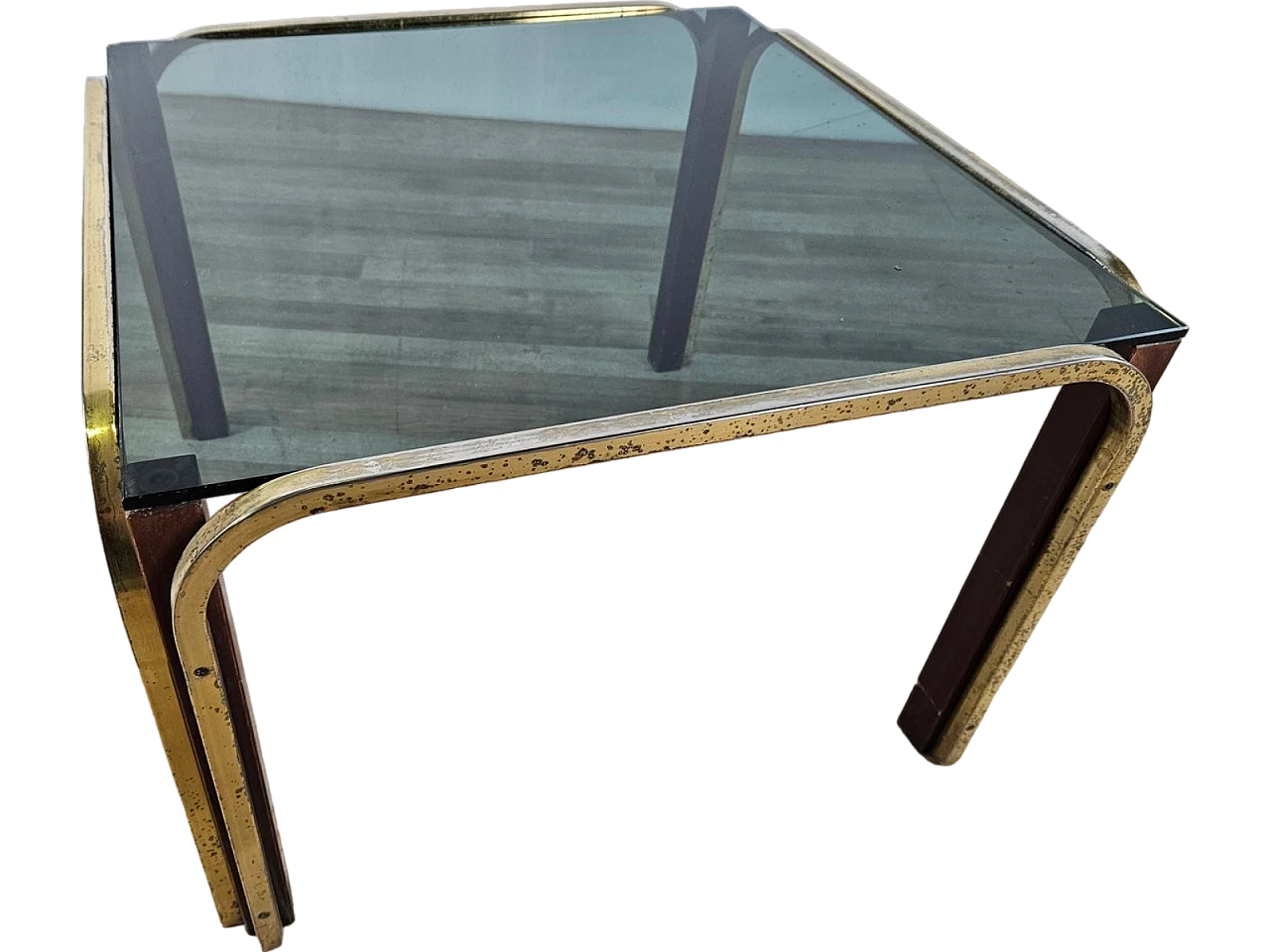 Coffee table in gilded metal and smoked glass, 1970s 12