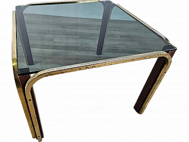 Coffee table in gilded metal and smoked glass, 1970s