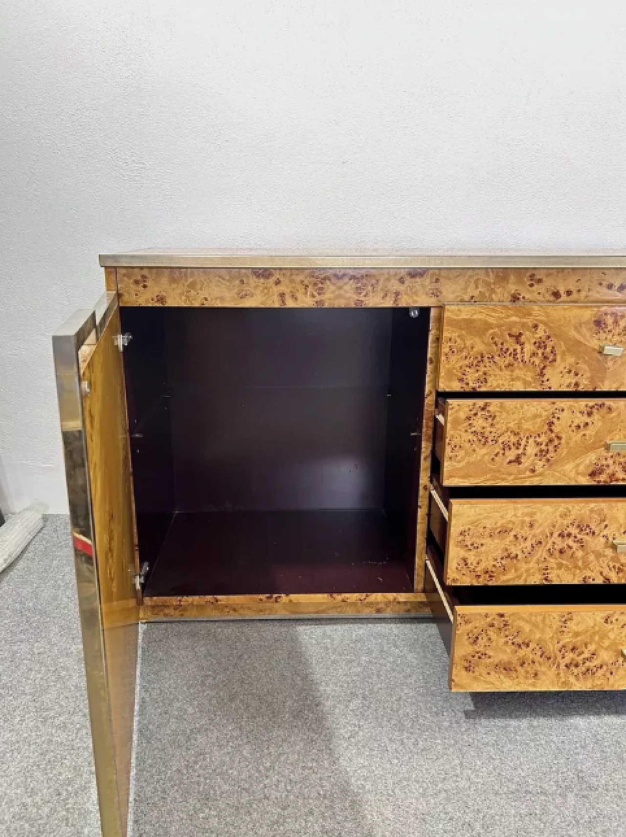 Sideboard in chrome and briarwood in the style of Willy Rizzo, 1970s 4