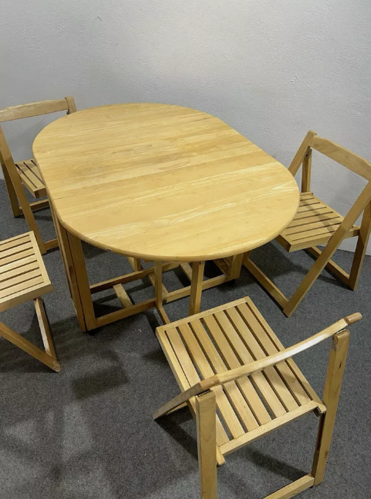 Wooden garden table with 4 chairs, late 20th century 2