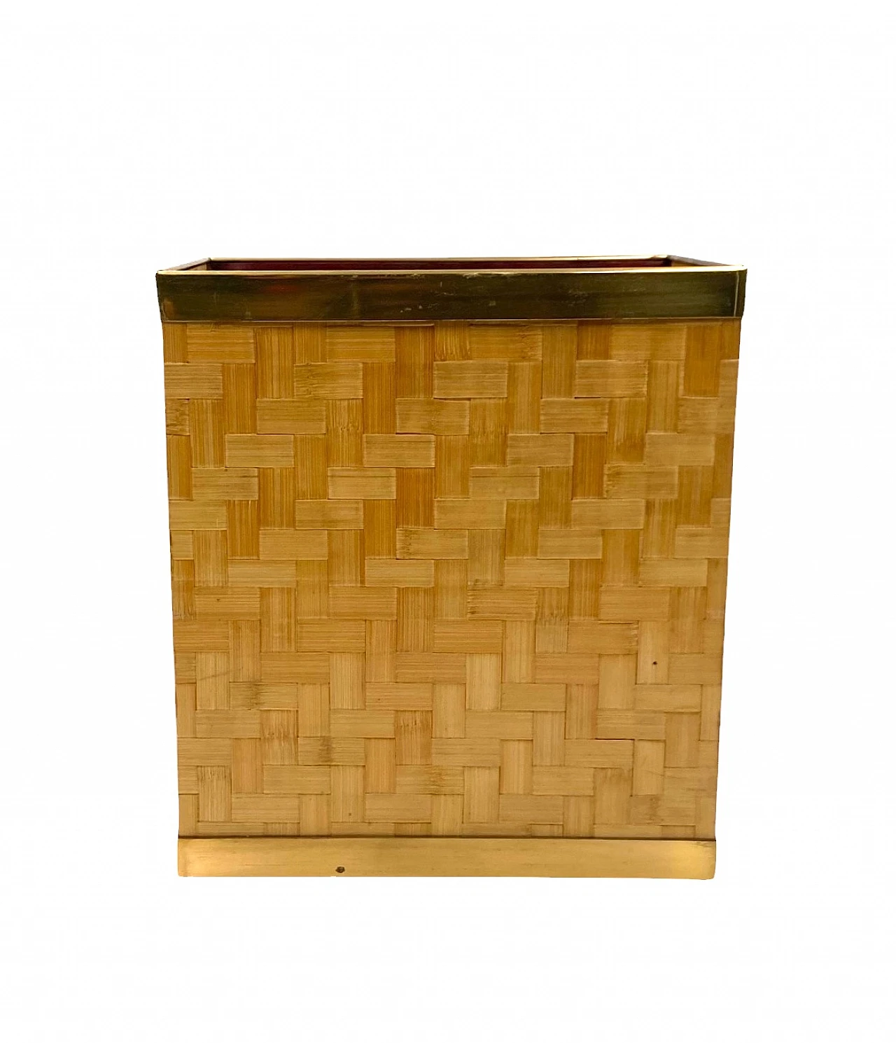 Brass and woven bamboo magazine rack Metal Linea Nova, '70s 12