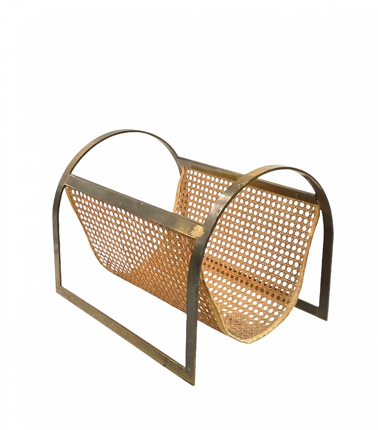 Hollywood regency brass and Vienna straw magazine rack, Italy 70s 8