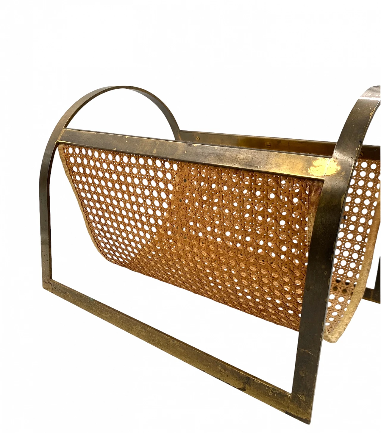 Hollywood regency brass and Vienna straw magazine rack, Italy 70s 11