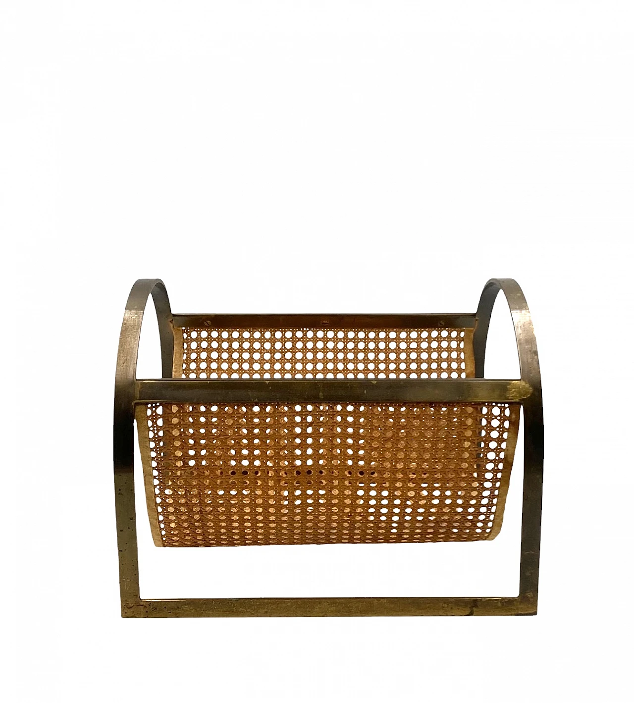 Hollywood regency brass and Vienna straw magazine rack, Italy 70s 13