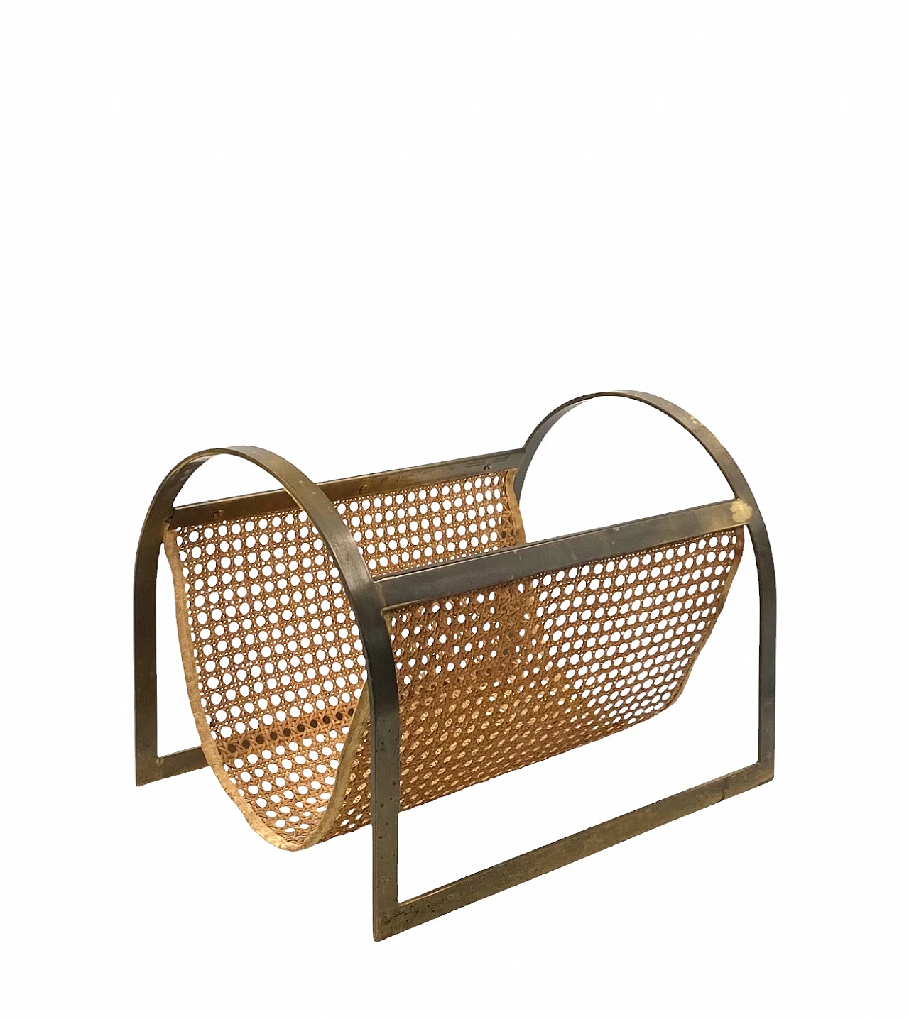 Hollywood regency brass and Vienna straw magazine rack, Italy 70s 14