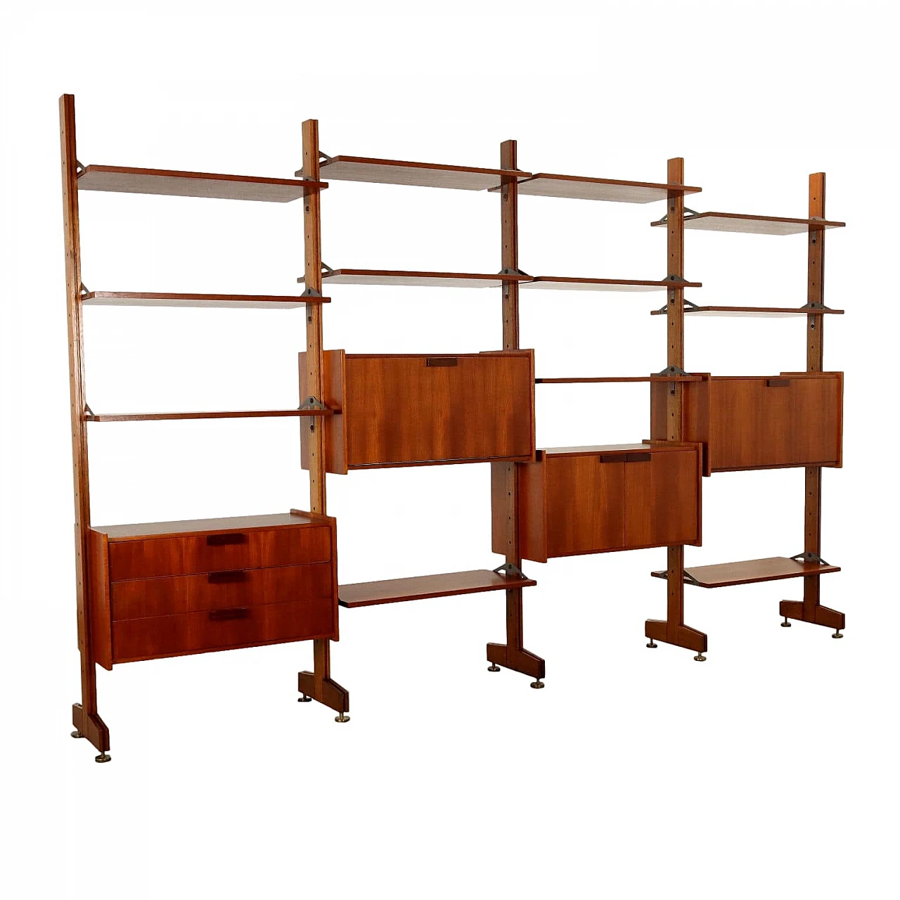 Solid wood and teak veneer bookcase, 1960s 1