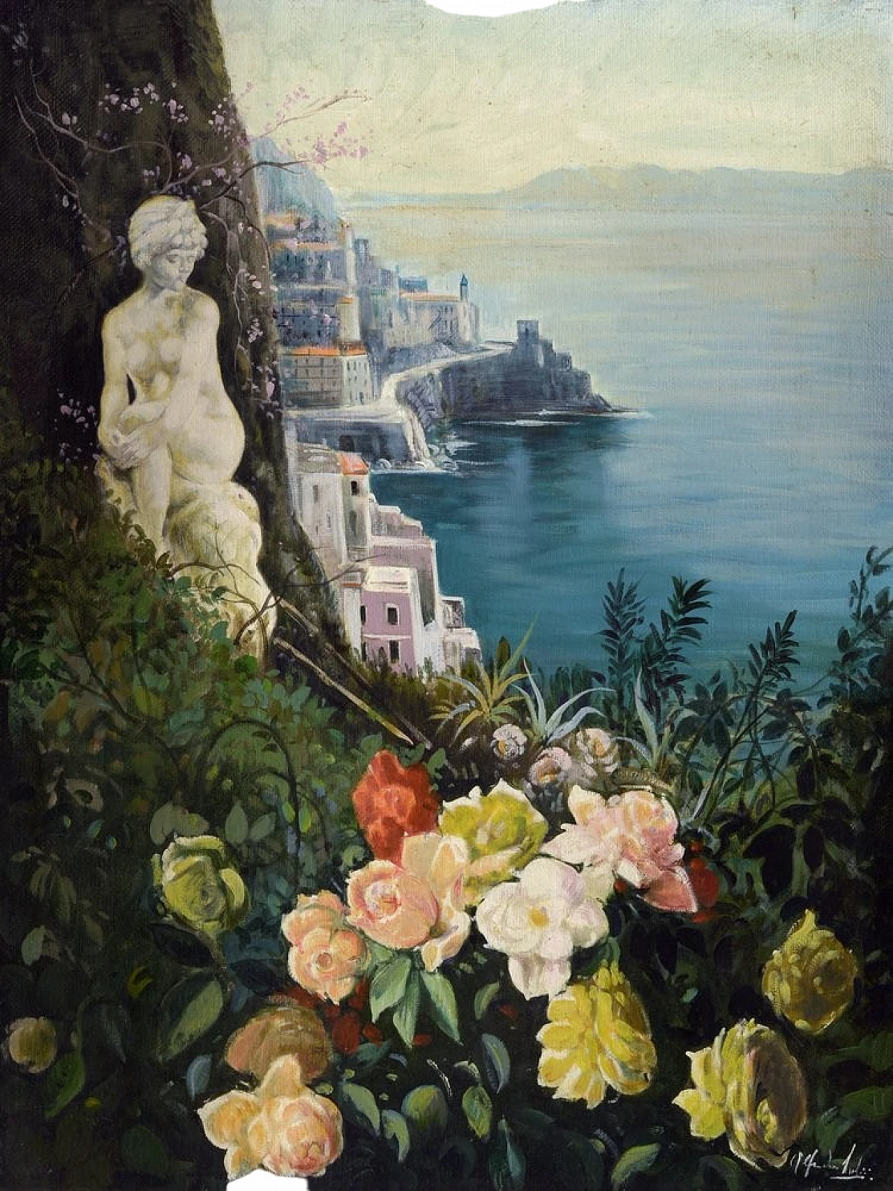 Amalfi Coast by Alfredo Santini, oil on canvas, 1990s 6