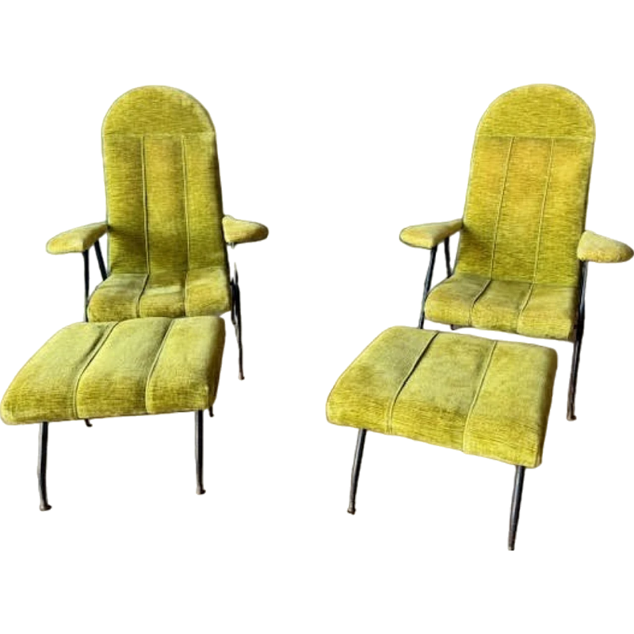 Pair of iron, brass and velvet armchairs, 1950s 13