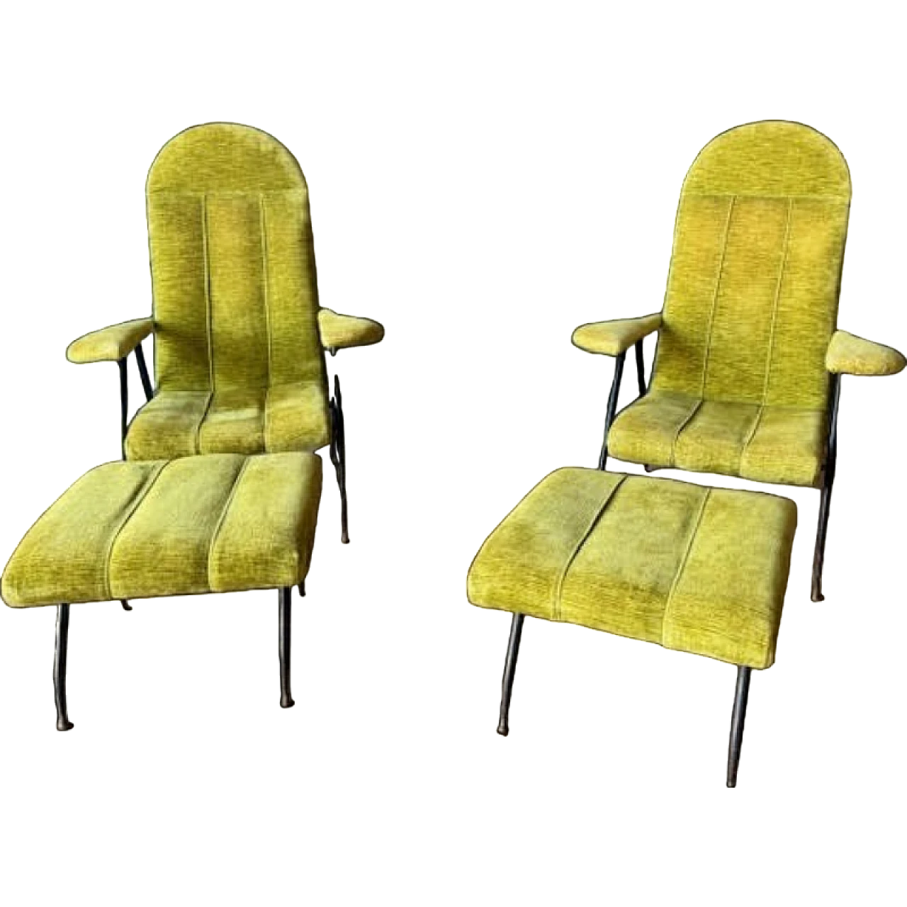 Pair of iron, brass and velvet armchairs, 1950s 14