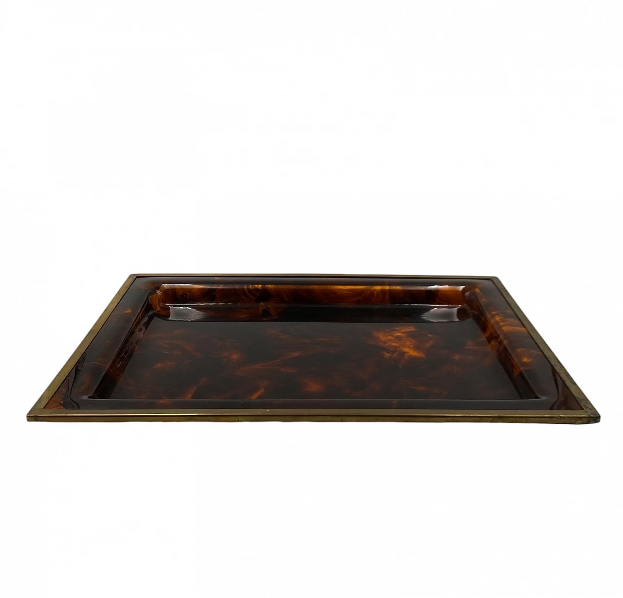 Vassoio in ottone e lucite tartarugata, Italia, anni '70 3