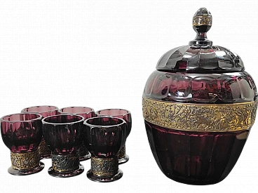 Red glass beakers and antique Walther jug, mid-19th century