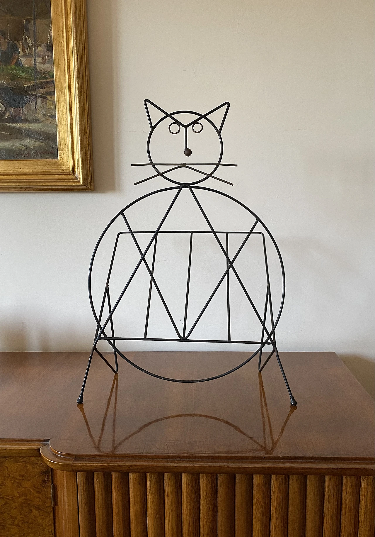 Mid-century modern cat shaped magazine / vinyl rack, Italy 1950s 17