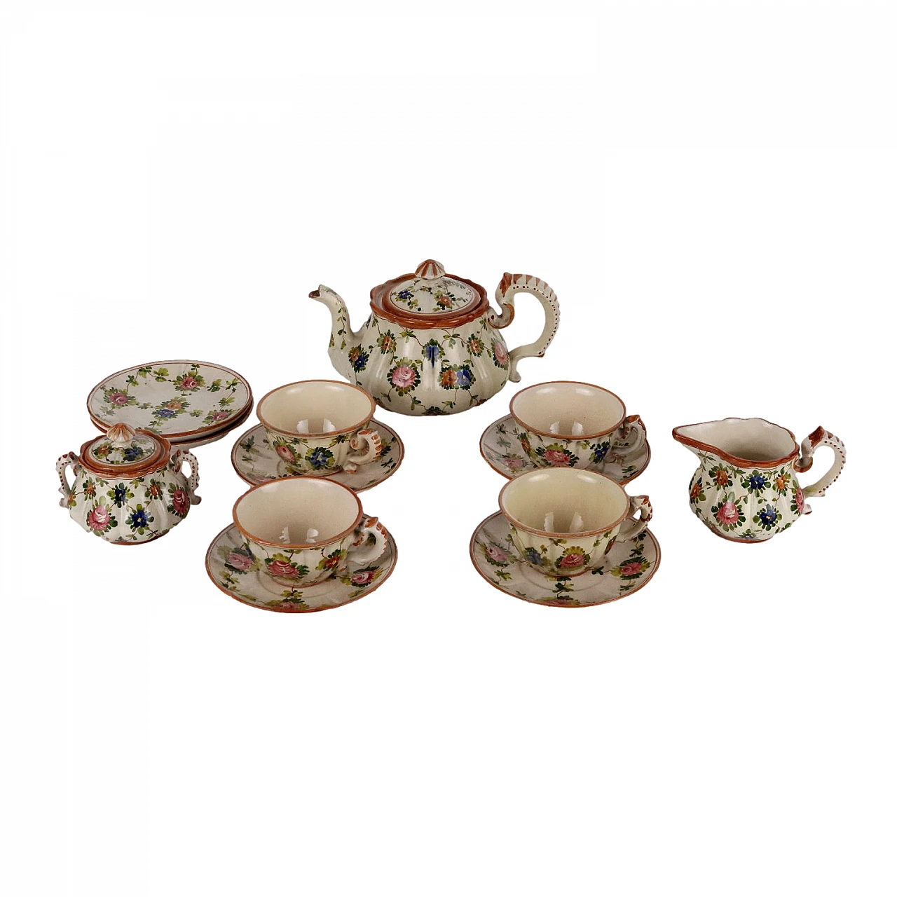 Antique Tea Set Majolica Italy XX Century 1