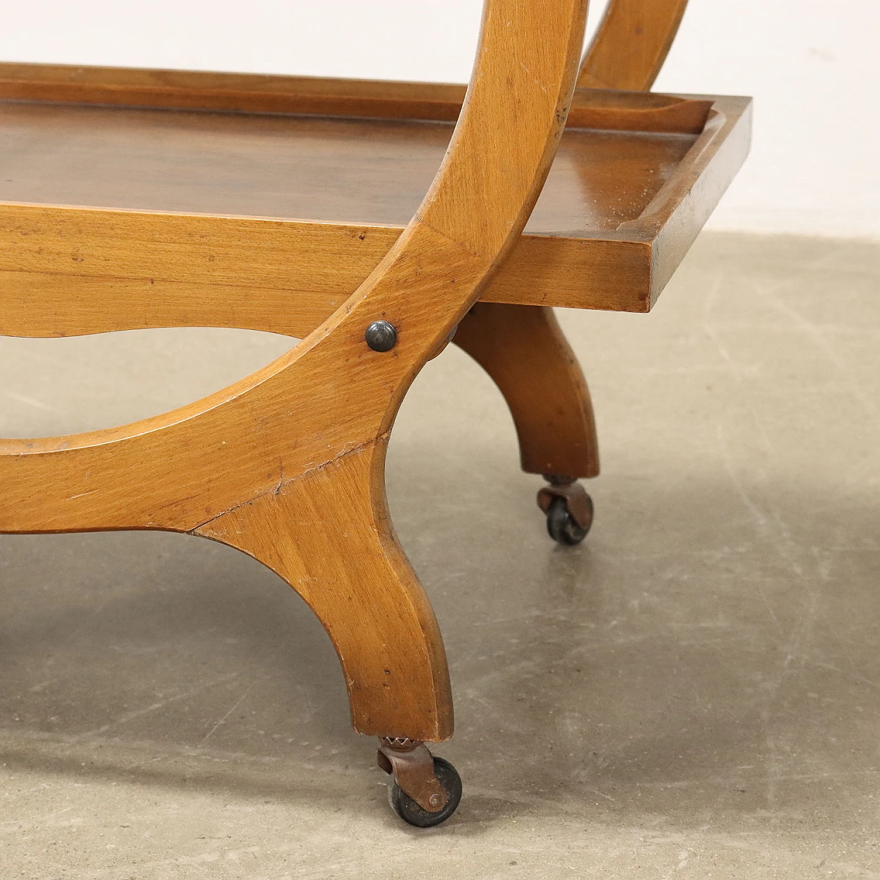 Double-top bar cart made of stained beech and walnut veneer, 1950s 5