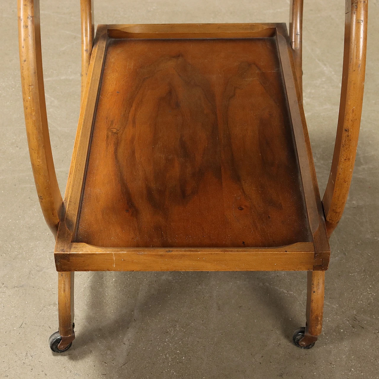 Double-top bar cart made of stained beech and walnut veneer, 1950s 7