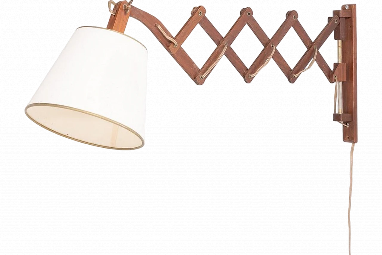 Scissors wall lamp in wood and fabric, 1960s 8