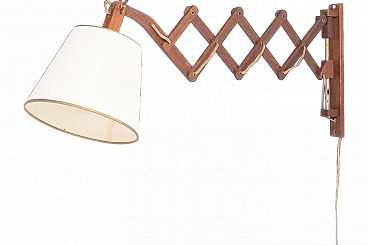 Scissors wall lamp in wood and fabric, 1960s