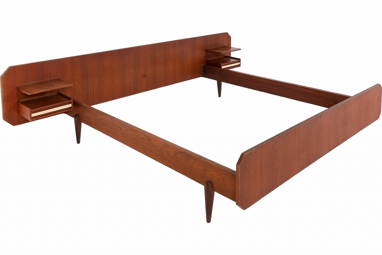 Wooden double bed frame, 1960s 8