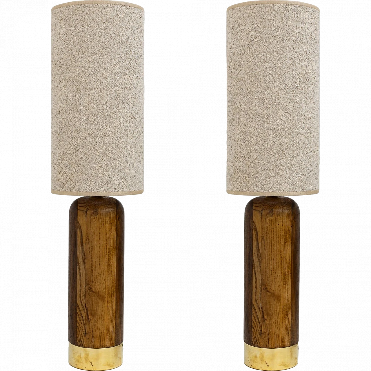 Pair of table lamps in wood and brass, 1990s 10