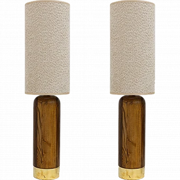 Pair of table lamps in wood and brass, 1990s